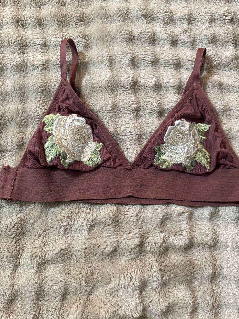 Victoria's Secret Dusty Mauve Bralette with Cream Rose Appliqués